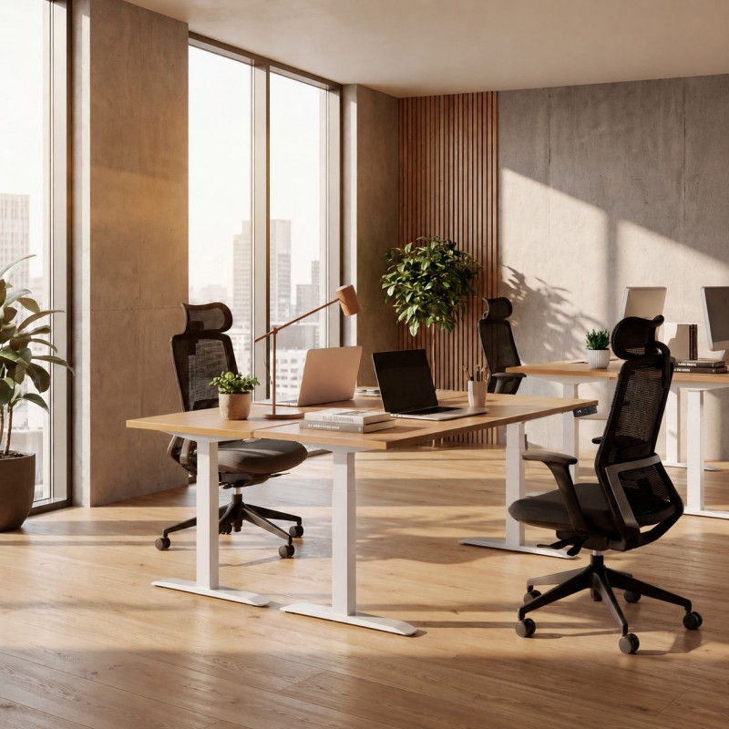 Mesa elevable en oficina compartida