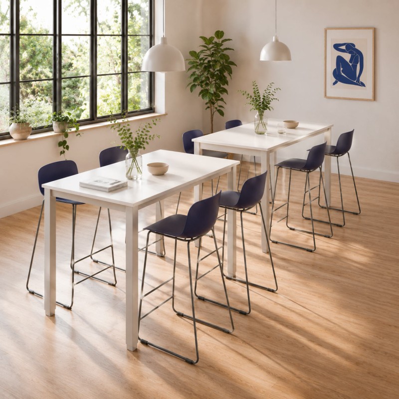 Zona pranzo con tavolo alto Modus bianco
