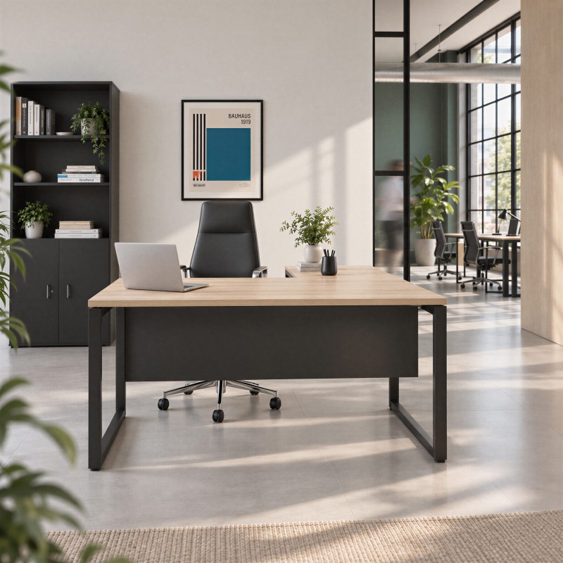 Ufficio con scrivania Regina con ala in rovere e nero