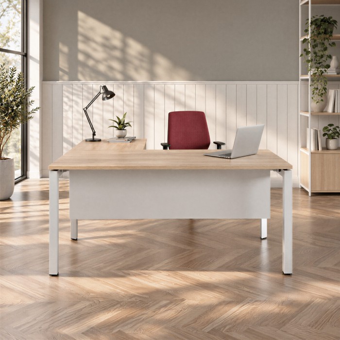 Scrivania Estela con ala in rovere e bianco