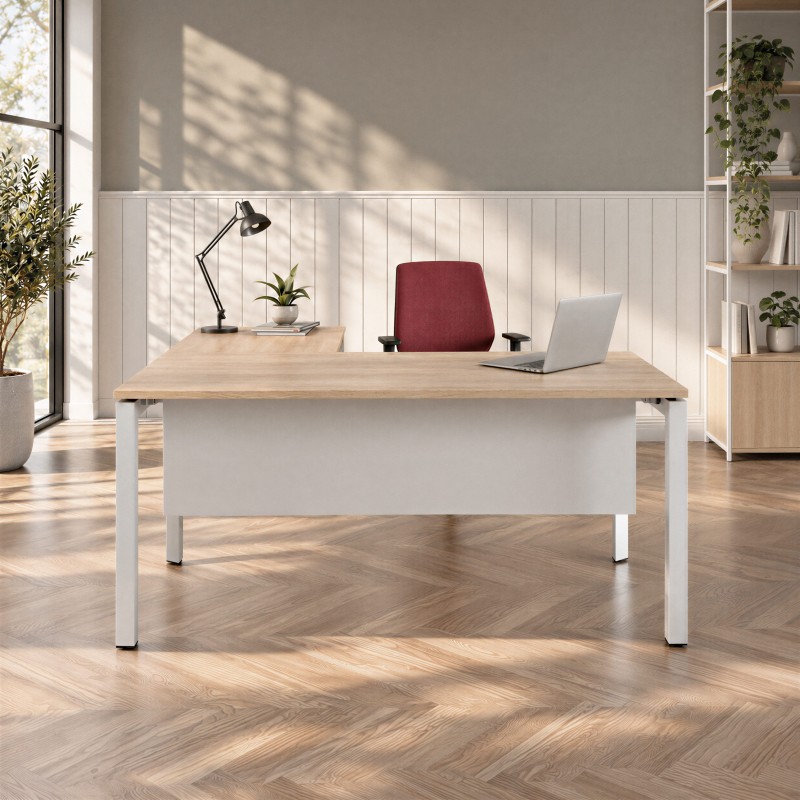 Scrivania Estela con ala in rovere e bianco