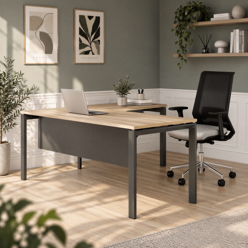 Ufficio direzionale con scrivania Estela con ala in rovere e grafite