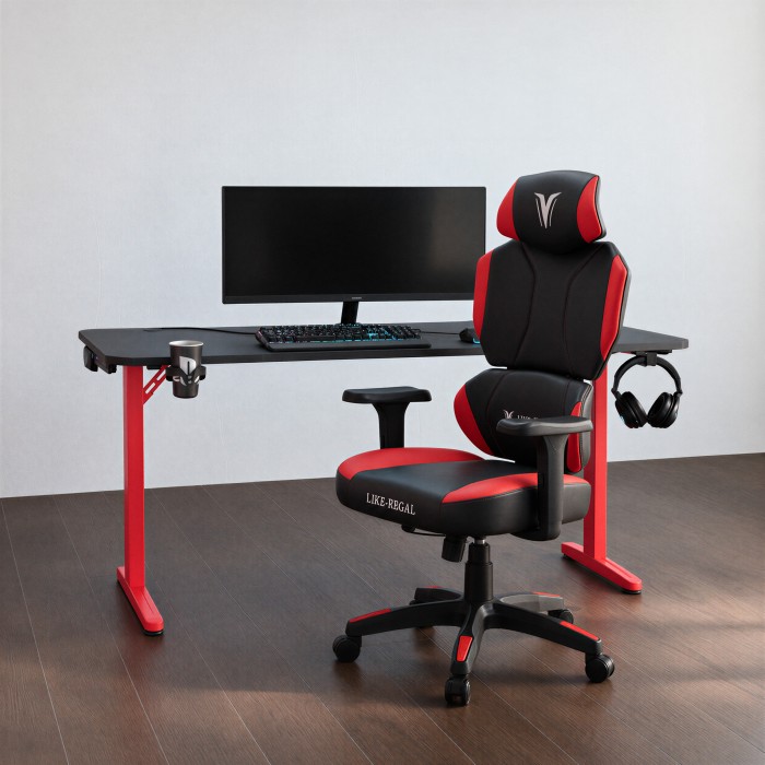 Sedia gamer rossa e nera Nova Plus ambientata postazione gaming