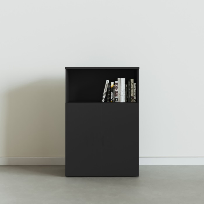 Libreria da ufficio con ante Chronos Misto Push nera 80x120 cm